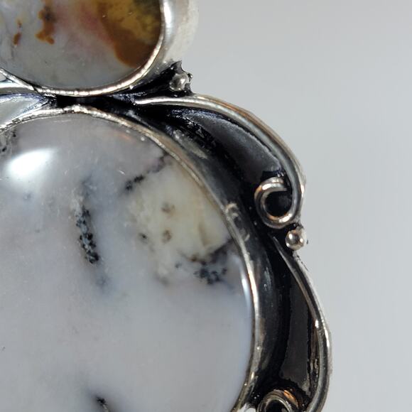 Handmade Pendant with Dendritic Opal & Agate Accents – Silver Natural Stone - Picture 5 of 10